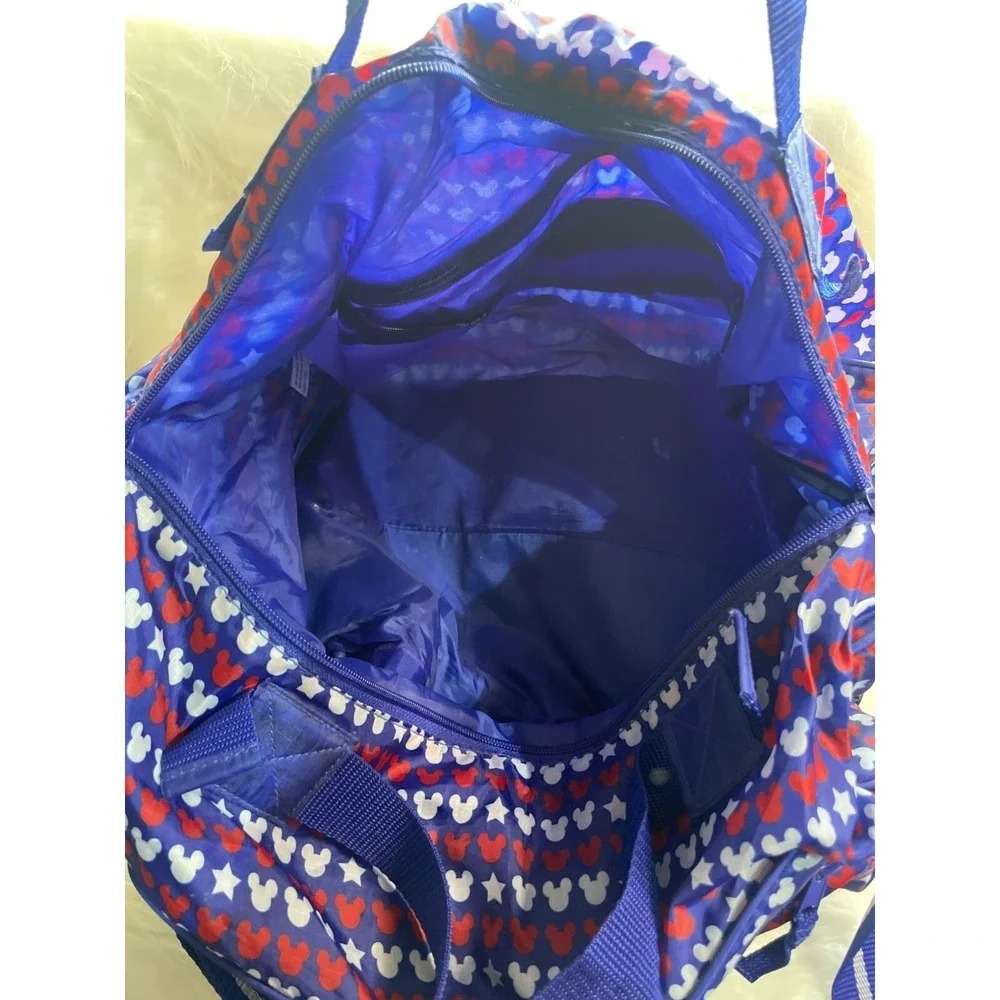 Mickey Mouse Blue & Red Patterned Duffel Bag With Sequins & Stars